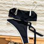 Two Piece Bikini Set – High Waisted Contrast Trim Swimsuit - Luxxella