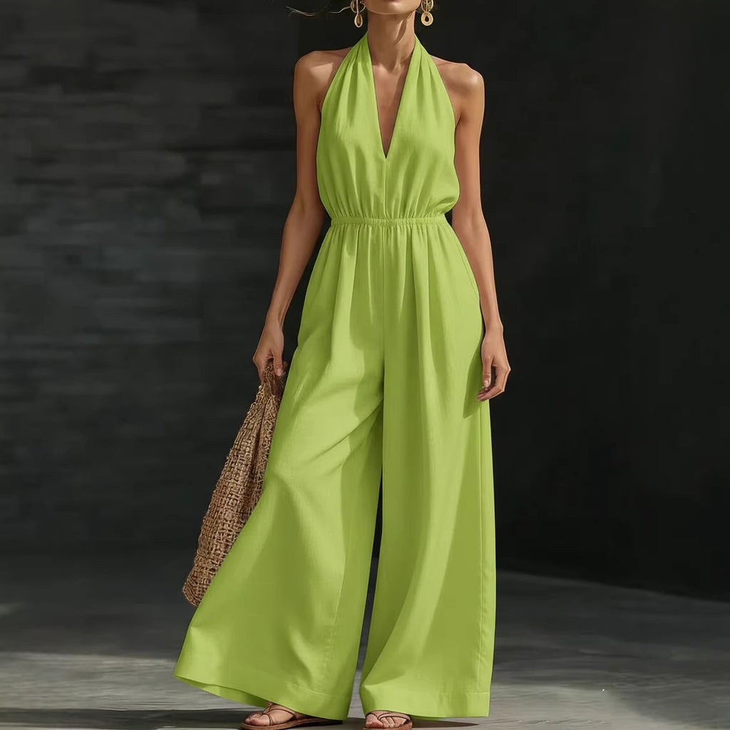 V-Neck Halter Jumpsuit – Elegant Summer Outfit