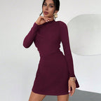 Long Sleeve Silhouette Dress - Slim-Fit Stretch A-Line Skater Dress - Luxxella