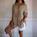 Pleated Long-Sleeve Shirt – Single-Breasted Lapel Top - Luxxella