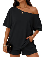 Off Shoulder Top & Shorts Set – Matching Casual Lounge Outfit - Luxxella