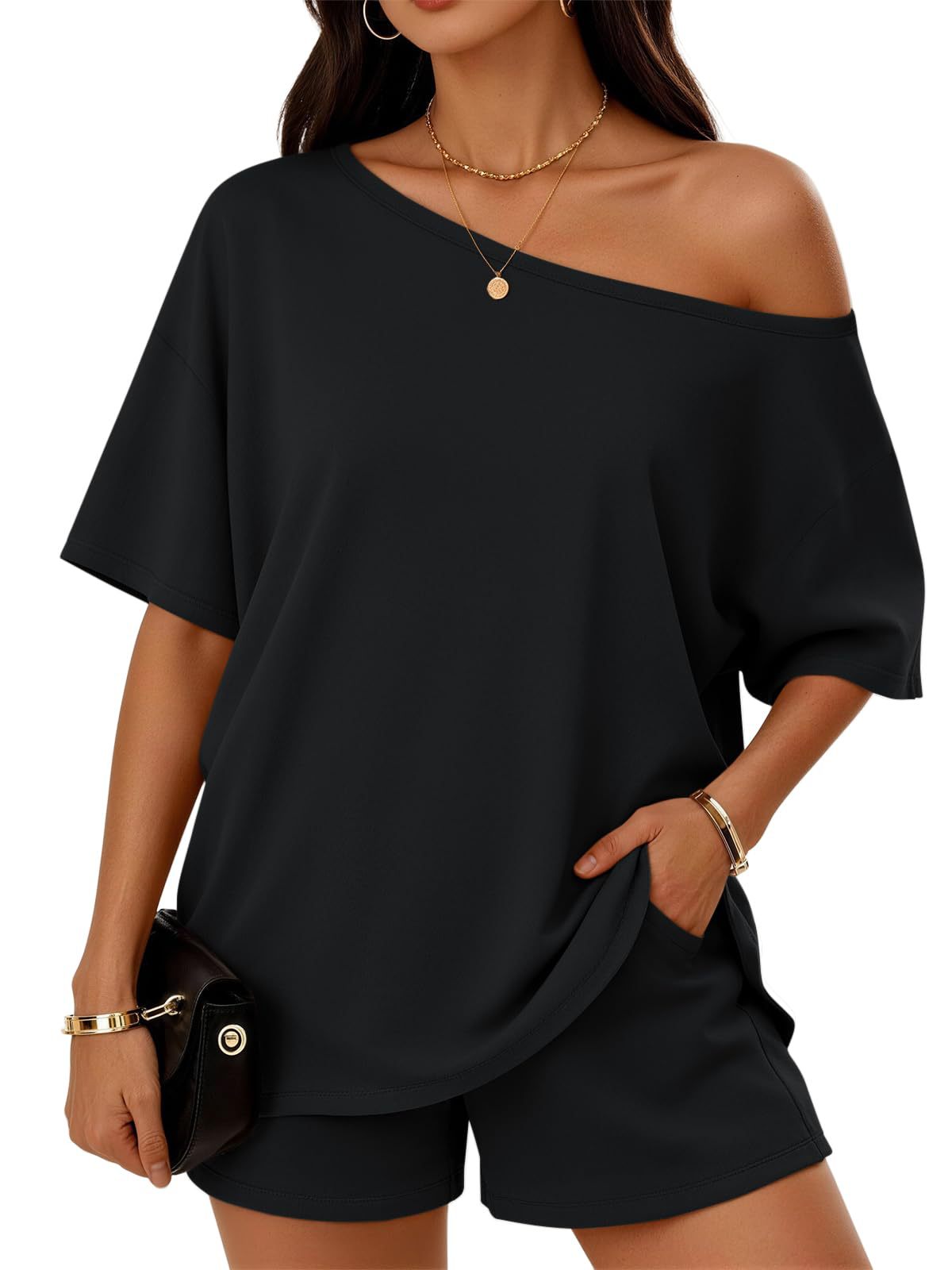 Off Shoulder Top & Shorts Set – Matching Casual Lounge Outfit - Luxxella