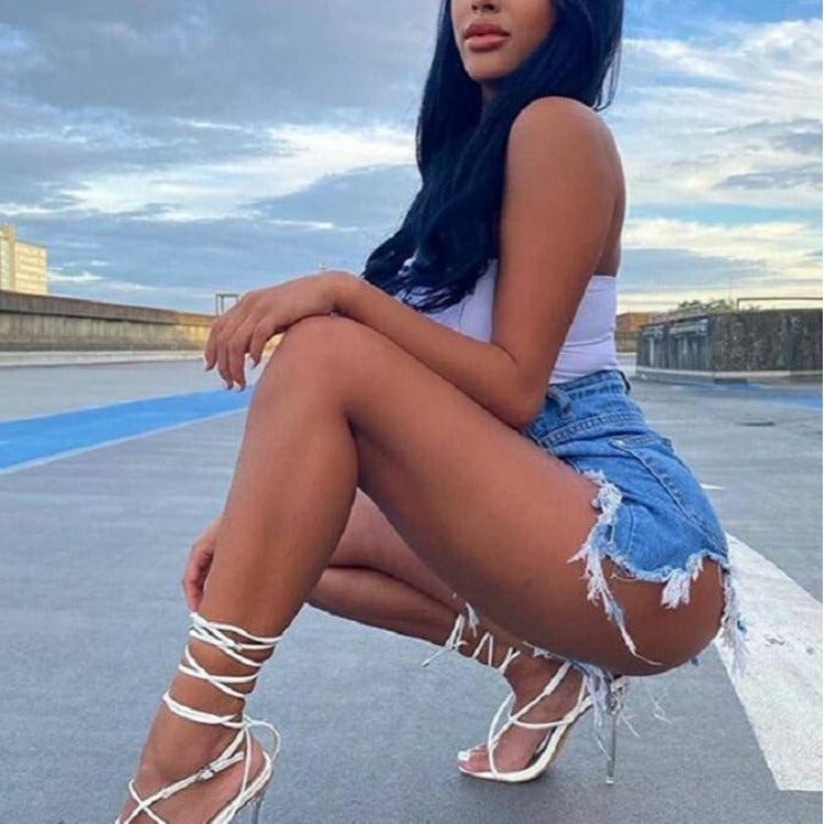 Luxxella Crystal‑Clear Stiletto High Heel Sandals - Luxxella