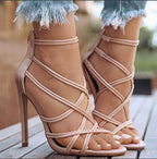 High Heel Cutout Cross Strap Sandals - Luxxella