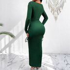 Women’s Knit Long Sleeve Dress – High Waist Slim Fit Vintage Dress