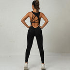 Yoga Jumpsuit – V‑Back Sleeveless Sportswear with Stretch Tights - Luxxella