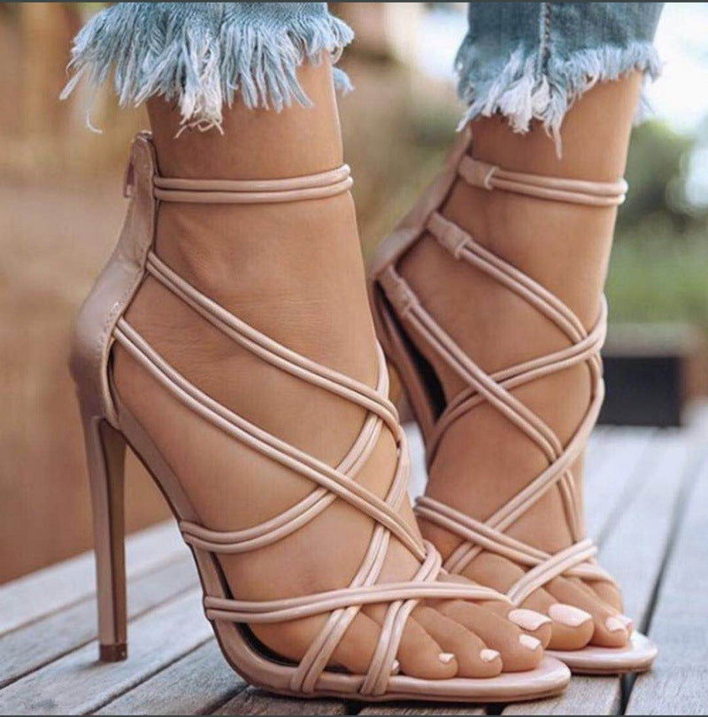 High Heel Cutout Cross Strap Sandals - Luxxella