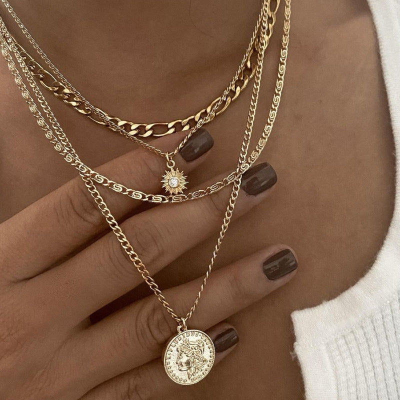Gold & Silver Layered Necklace – Coin Pendant Jewelry - Luxxella