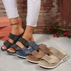 Rhinestone Wedge Slide Sandals – Comfortable Platform Open Toe Slides - Luxxella