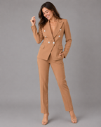 2-Piece Business Pant Suit - Double-Breasted Button Blazer & Slim Trousers Set - Luxxella