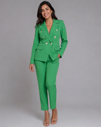 2-Piece Business Pant Suit - Double-Breasted Button Blazer & Slim Trousers Set - Luxxella