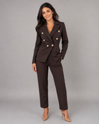 2-Piece Business Pant Suit - Double-Breasted Button Blazer & Slim Trousers Set - Luxxella