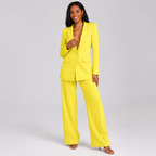 2-Piece Business Suit - Single Button Blazer Jacket & Wide Leg Trousers Set - Luxxella