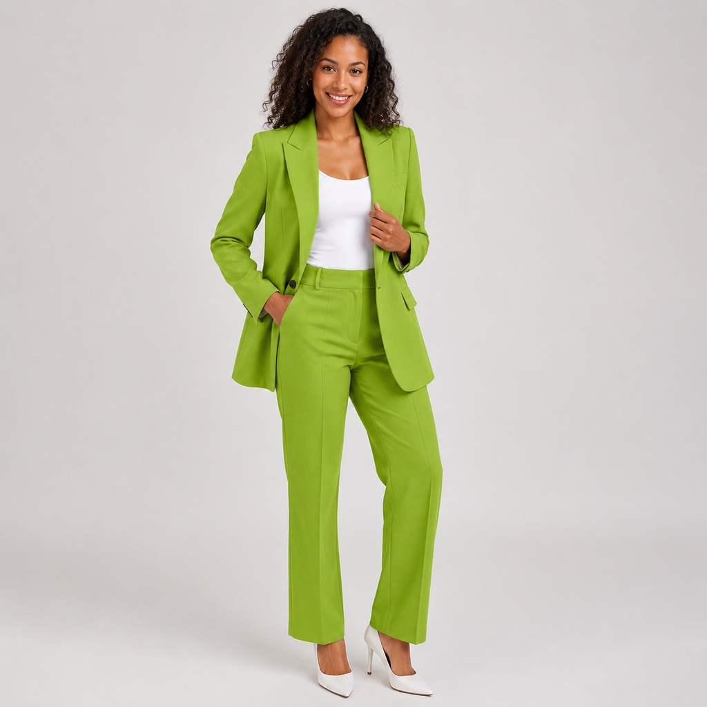 2-Piece Business Suit - Single Button Blazer Jacket & Wide Leg Trousers Set - Luxxella
