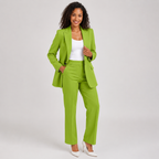 2-Piece Business Suit - Single Button Blazer Jacket & Wide Leg Trousers Set - Luxxella