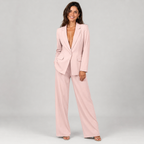 2-Piece Business Suit - Single Button Blazer Jacket & Wide Leg Trousers Set - Luxxella