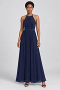 2-Piece Chiffon Bridesmaid Dress Sleeveless Crop Top and Tiered Ruffle Maxi Skirt Set Formal Evening Gown