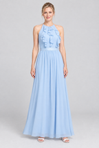 2-Piece Chiffon Bridesmaid Dress Sleeveless Crop Top and Tiered Ruffle Maxi Skirt Set Formal Evening Gown