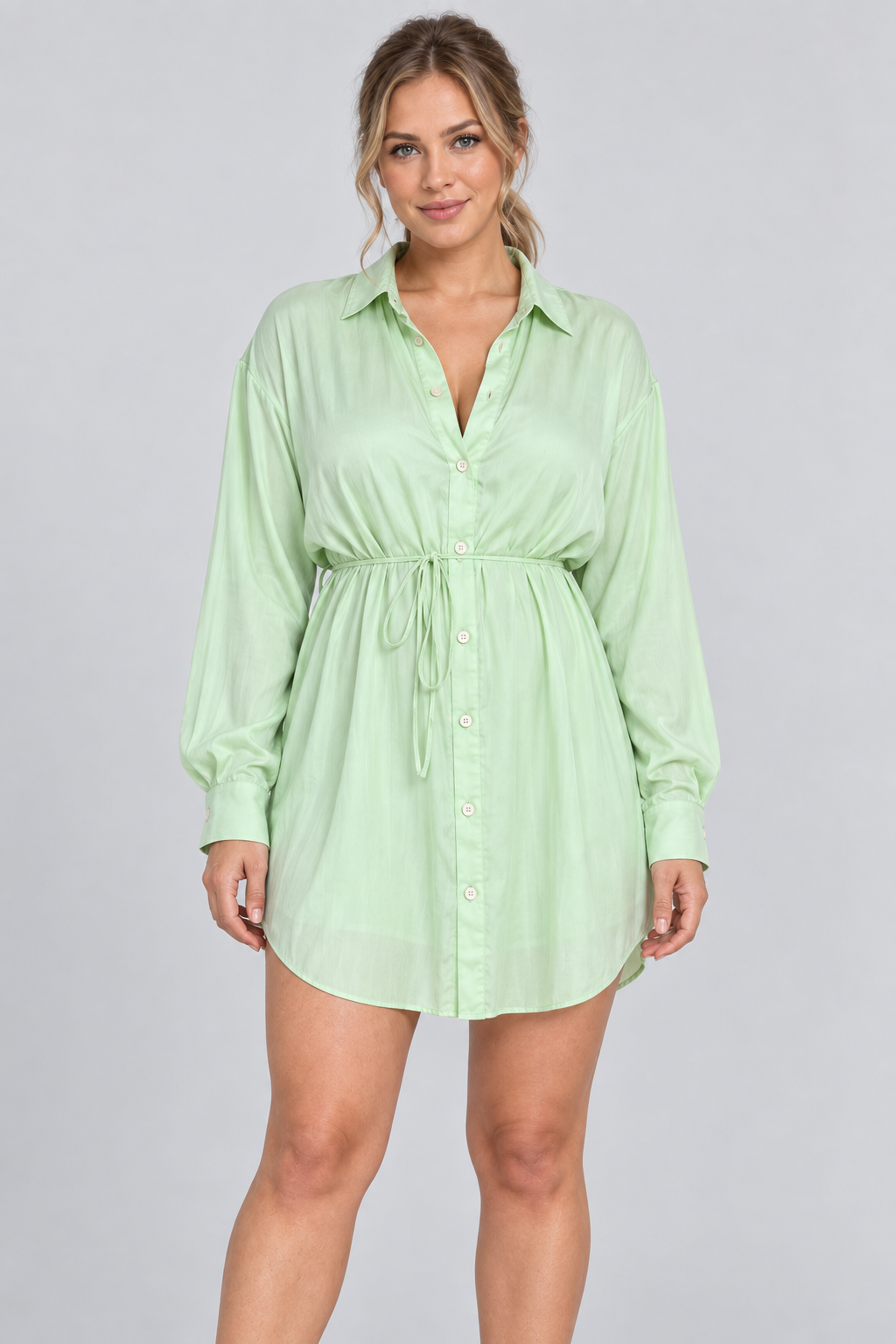 Ensemble 2 pièces surdimensionné chemise boutonnée et short pour femme, taille élastique avec cordon de serrage, style barboteuse/combinaison