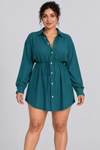 Ensemble 2 pièces surdimensionné chemise boutonnée et short pour femme, taille élastique avec cordon de serrage, style barboteuse/combinaison