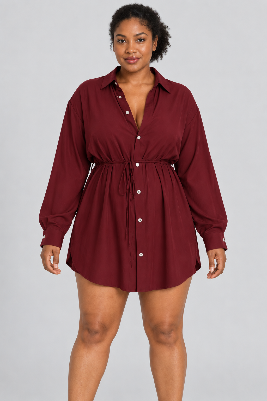 Ensemble 2 pièces surdimensionné chemise boutonnée et short pour femme, taille élastique avec cordon de serrage, style barboteuse/combinaison