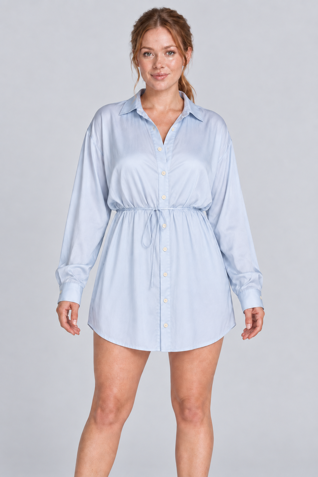 Ensemble 2 pièces surdimensionné chemise boutonnée et short pour femme, taille élastique avec cordon de serrage, style barboteuse/combinaison