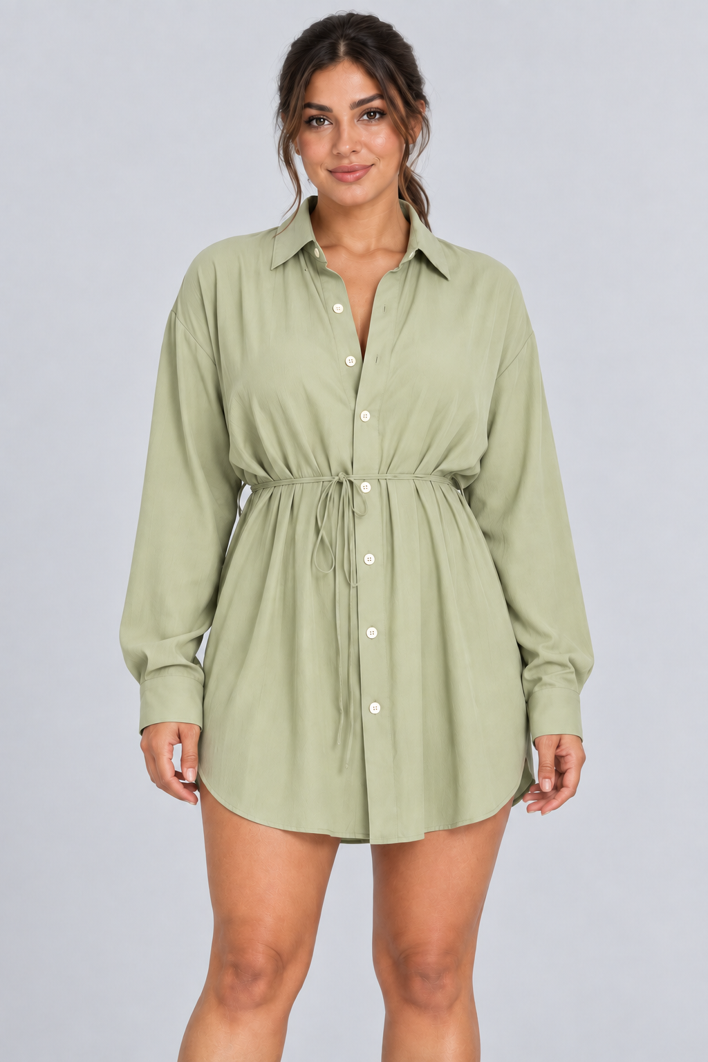 Ensemble 2 pièces surdimensionné chemise boutonnée et short pour femme, taille élastique avec cordon de serrage, style barboteuse/combinaison