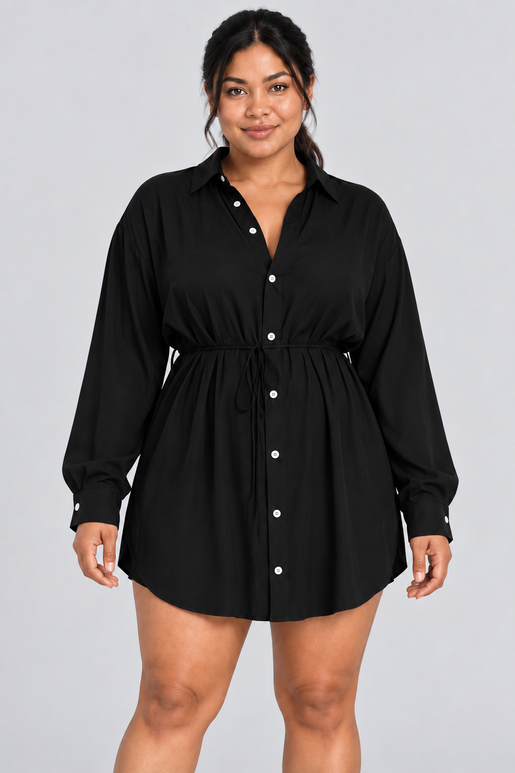 Ensemble 2 pièces surdimensionné chemise boutonnée et short pour femme, taille élastique avec cordon de serrage, style barboteuse/combinaison