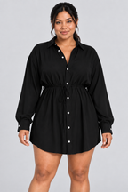 Ensemble 2 pièces surdimensionné chemise boutonnée et short pour femme, taille élastique avec cordon de serrage, style barboteuse/combinaison