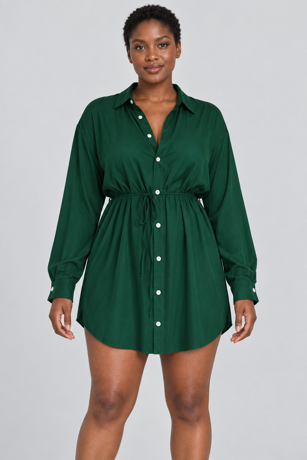 Ensemble 2 pièces surdimensionné chemise boutonnée et short pour femme, taille élastique avec cordon de serrage, style barboteuse/combinaison