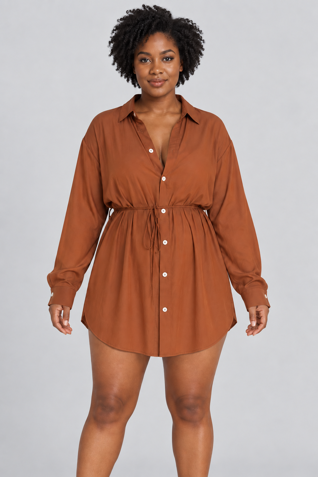 Ensemble 2 pièces surdimensionné chemise boutonnée et short pour femme, taille élastique avec cordon de serrage, style barboteuse/combinaison