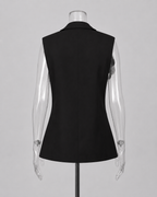 2-Piece White Bridal Co-ord Set - Sleeveless V-Neck Blazer Vest & Wide-Leg Trousers with Flower Embroidery