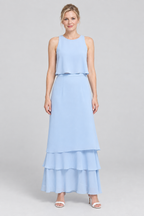 2-Piece Chiffon Bridesmaid Dress Sleeveless Crop Top and Tiered Ruffle Maxi Skirt Set Formal Evening Gown