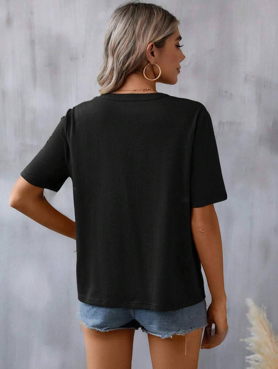 Floral Embroidered Blouse – Short Sleeve V Neck Summer Top - Luxxella