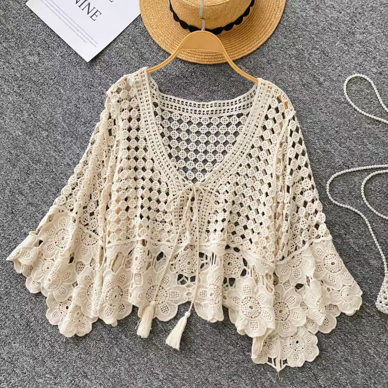 Summer Pullover Blouse – Flared-Sleeve Top with Ties