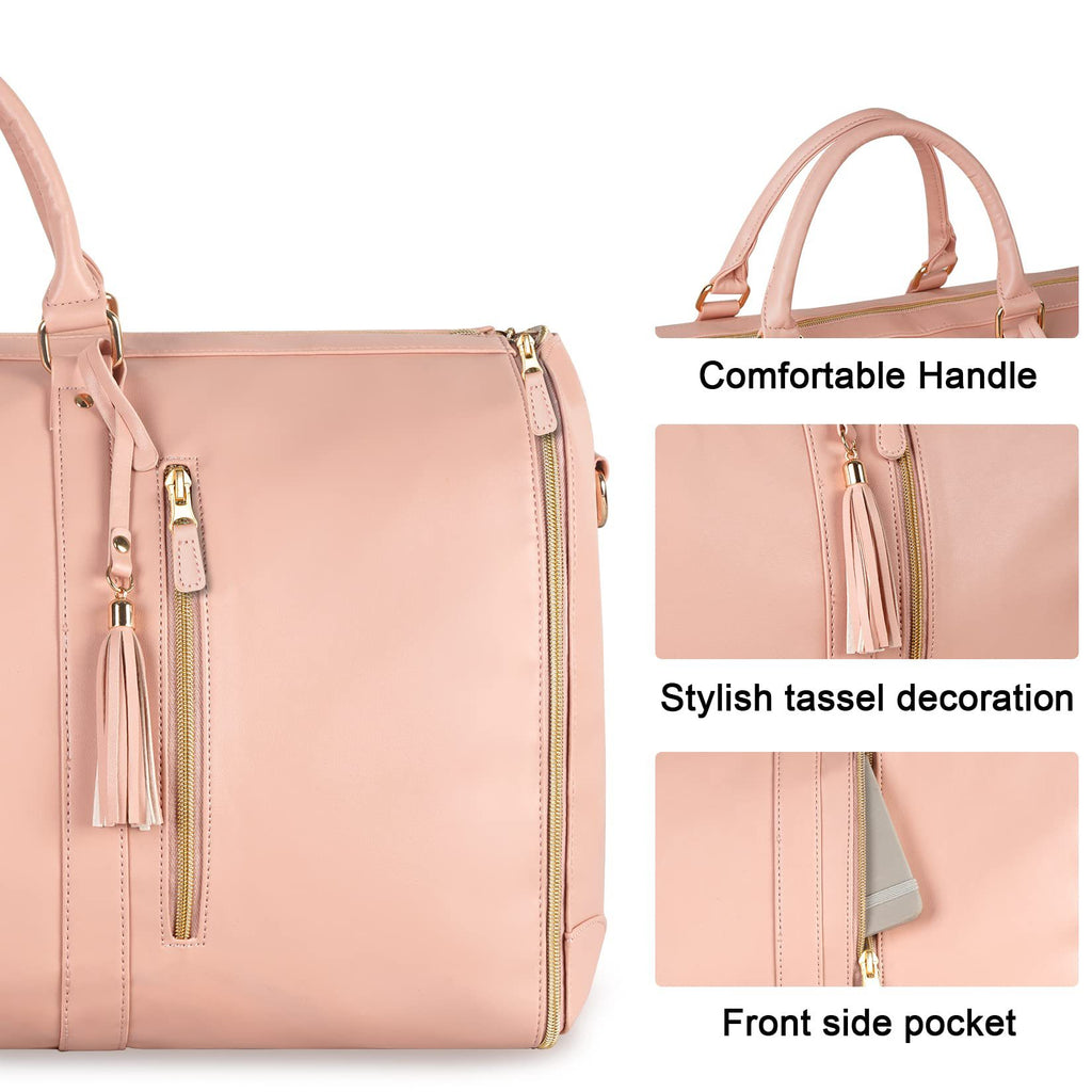 Women's 2-in-1 Convertible Garment Duffel Bag - PU Leather Carry On Suit Dress Weekender Travel Bag - Luxxella