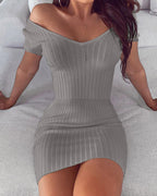Women’s Knitted Bodycon Dress – Slim Fit V‑Neck Design