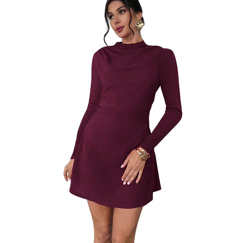 Long Sleeve Silhouette Dress - Slim-Fit Stretch A-Line Skater Dress - Luxxella