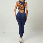 Yoga Jumpsuit – V‑Back Sleeveless Sportswear with Stretch Tights - Luxxella