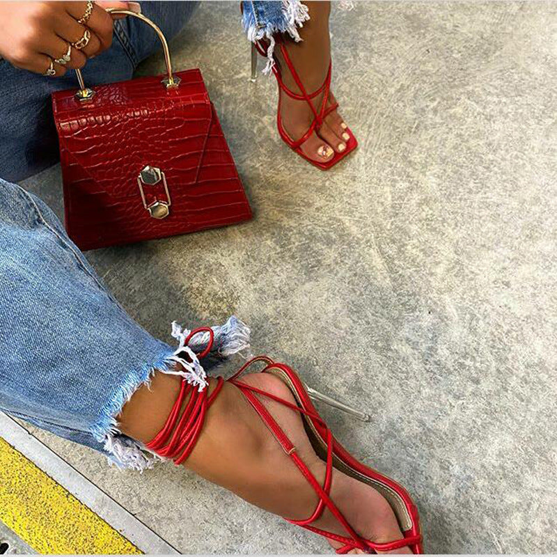Luxxella Crystal‑Clear Stiletto High Heel Sandals - Luxxella