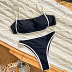 Two Piece Bikini Set – High Waisted Contrast Trim Swimsuit - Luxxella