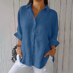 Pleated Long-Sleeve Shirt – Single-Breasted Lapel Top - Luxxella