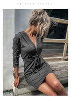 Slim‑Fit Sweater Dress – Sheath Silhouette Long Sleeve Style - Luxxella