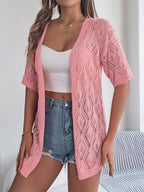 Open Front Crochet Knit Cover Up – Short Sleeve Beach Cardigan - Luxxella