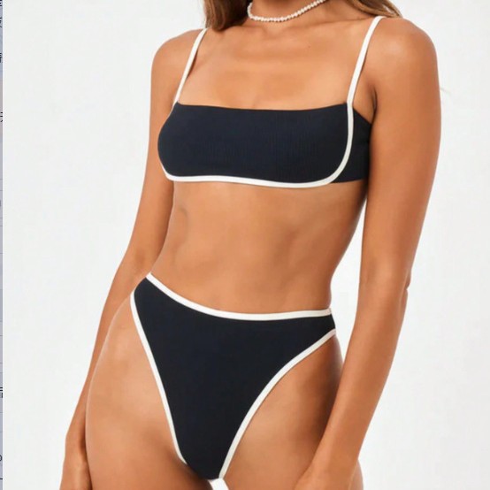 Two Piece Bikini Set – High Waisted Contrast Trim Swimsuit - Luxxella