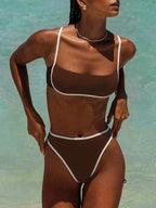Two Piece Bikini Set – High Waisted Contrast Trim Swimsuit - Luxxella