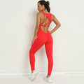 Yoga Jumpsuit – V‑Back Sleeveless Sportswear with Stretch Tights - Luxxella