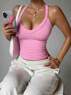 Workout Tops for Women – Summer Camisole Racerback V‑Neck Slim Fit Ribbed - Luxxella
