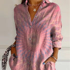 Pleated Long-Sleeve Shirt – Single-Breasted Lapel Top - Luxxella