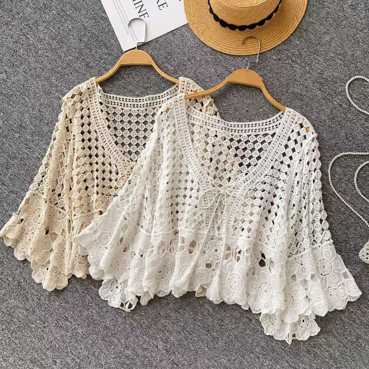 Summer Pullover Blouse – Flared-Sleeve Top with Ties